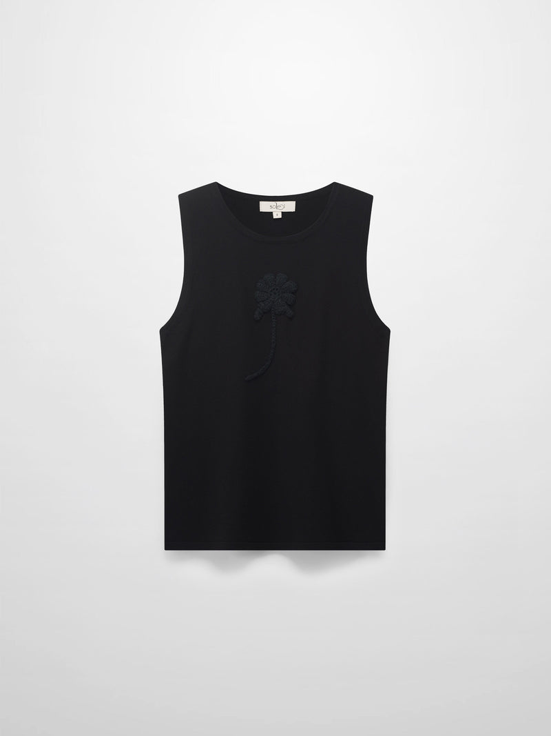 Crochet Puff Flower Sweater Set-Black