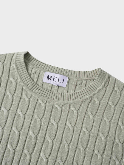 Knit Cable Sweater-Sage