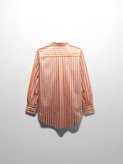 Striped Pocket Cotton Blouse-Orange