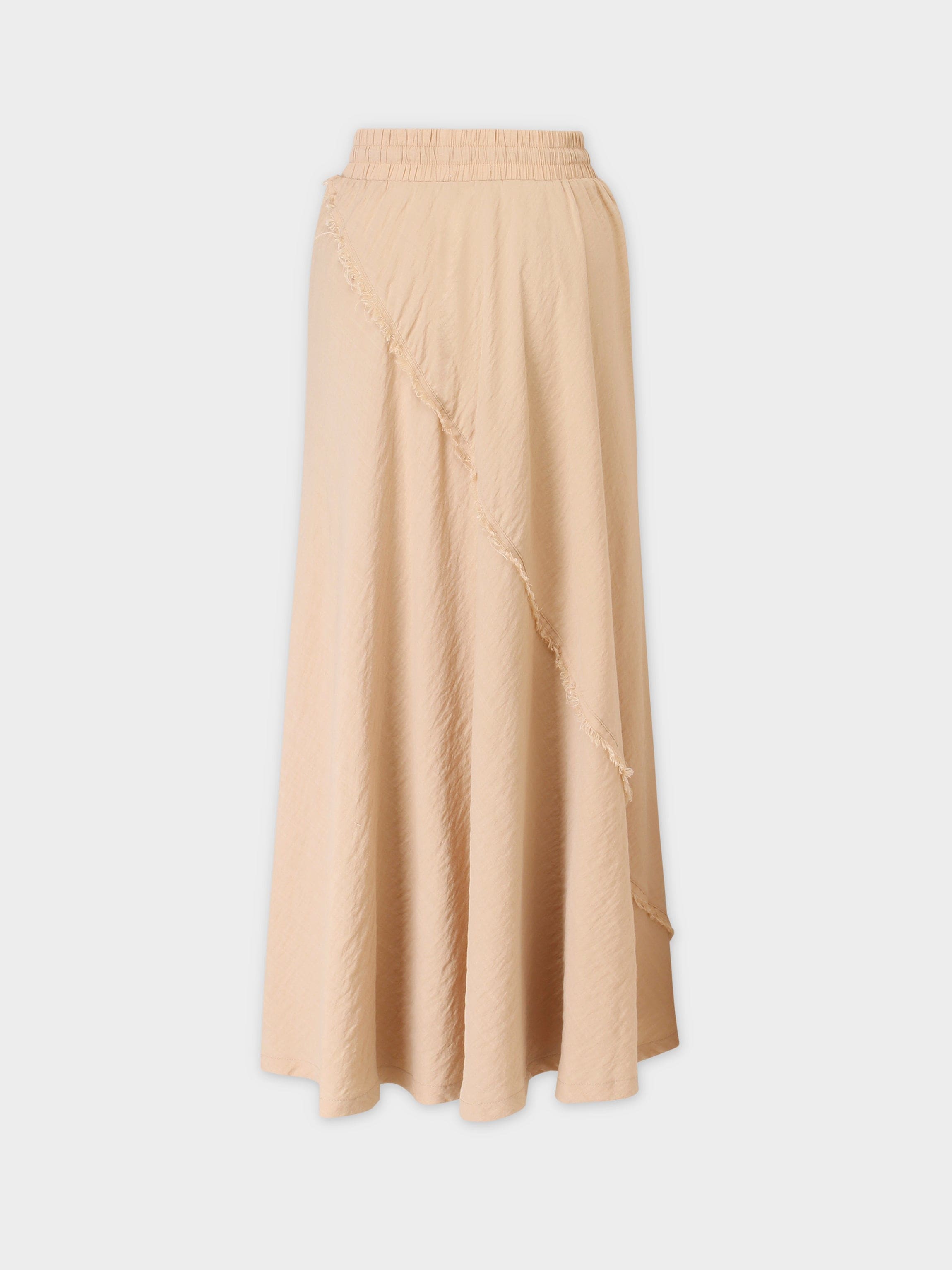 DRAWSTRING FRINGE SKIRT-TAN