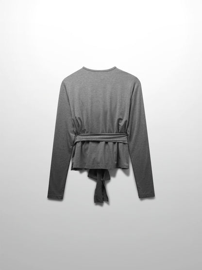 Wrap Tie Tee-Heathered Grey