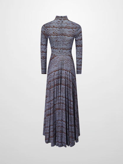 Pleat Bottom Stretch Maxi Dress-Grey/Brown