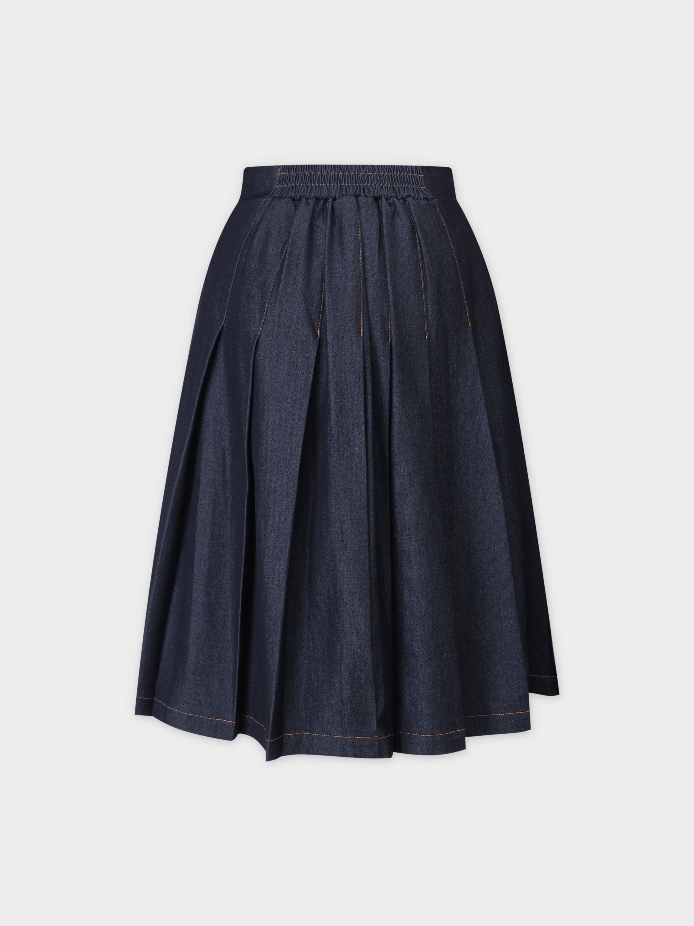 PLEATED DENIM SKIRT-DARK DENIM