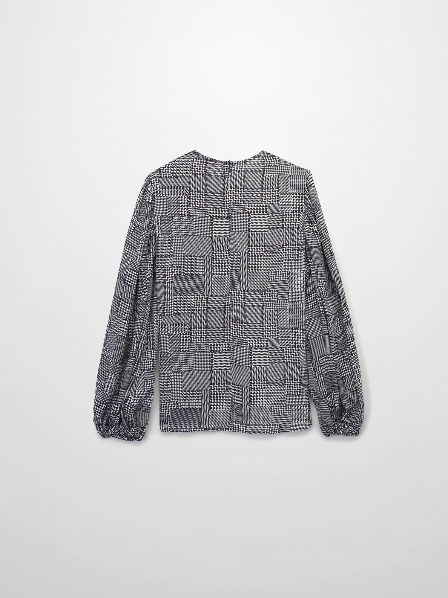 Houndstooth Blouson Sleeve Blouse-Black