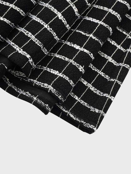 Boucle Pleat Skirt-Black and White