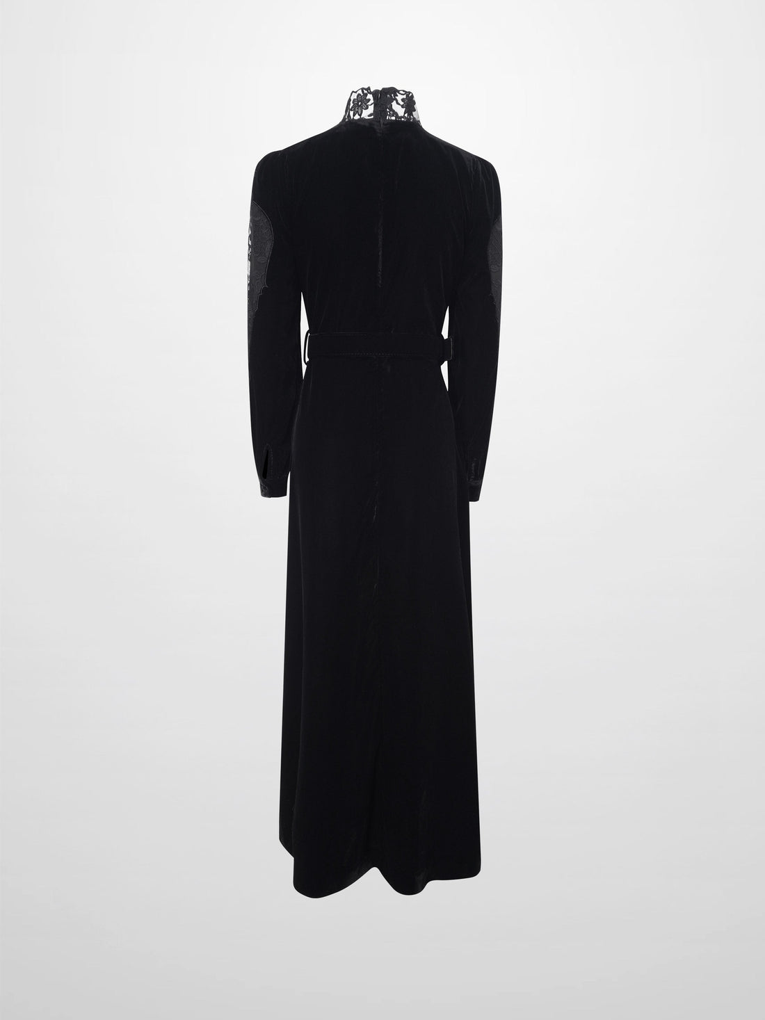 Lace Inlay Velvet Dress-Black