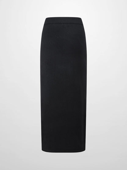 Side Zipper Straight Maxi Skirt-Black
