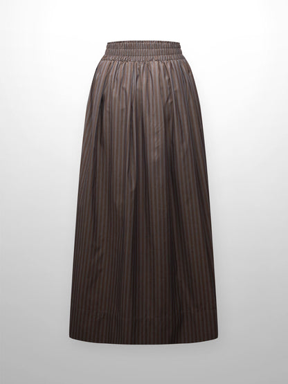 Striped Gathered Waist Skirt-Khaki Stripe