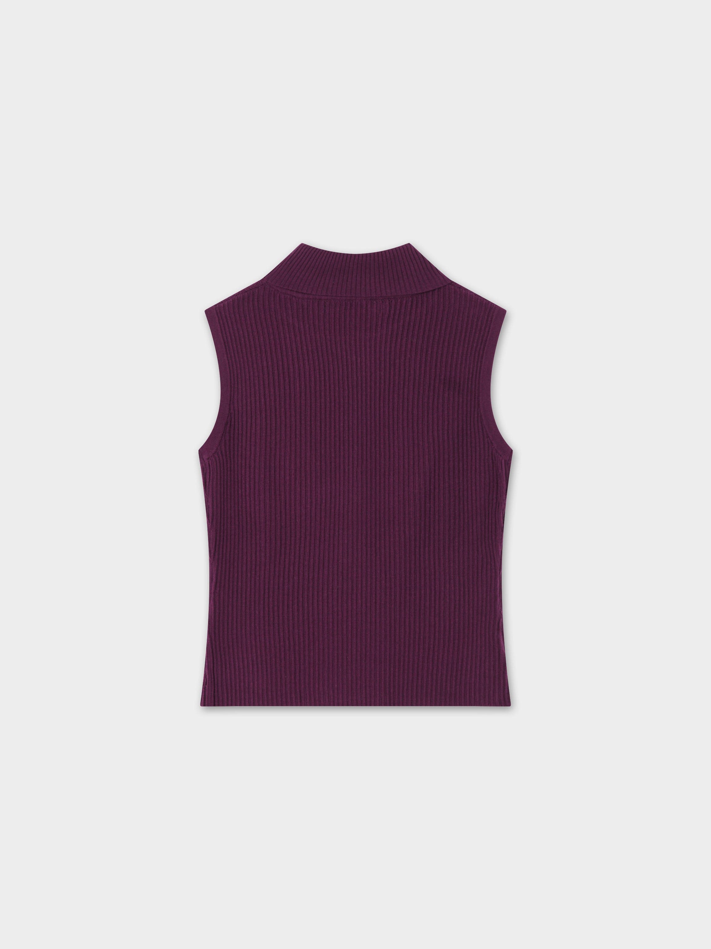 Sleeveless Ribbed Turtleneck-Wine