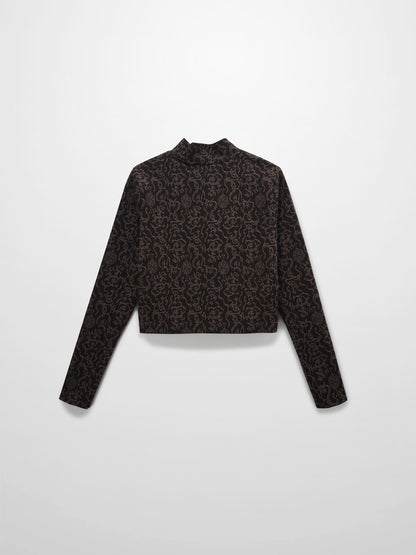 Boxy Mock Neck Top-Brown Vines