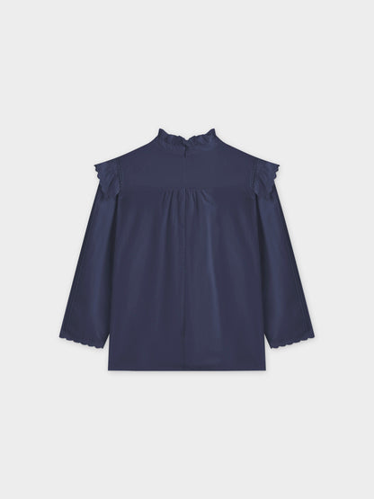 Eyelet Trimmed Blouse-Navy