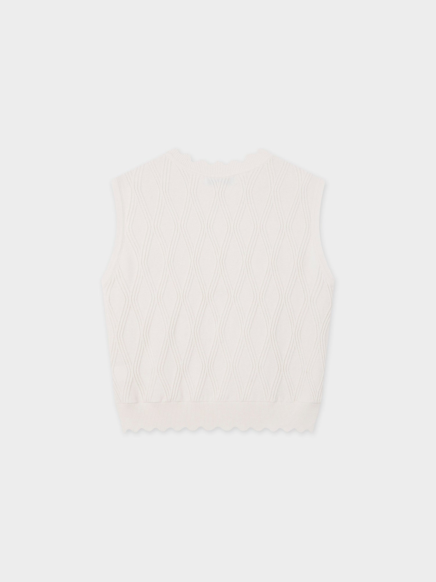 Scalloped Sleeveless Crew Neck Sweater-Ivory