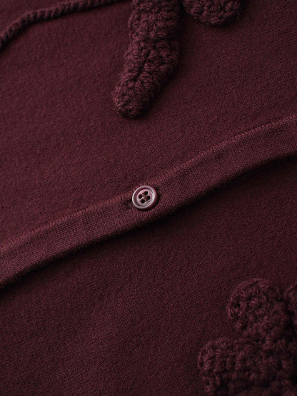 Crochet Puff Flower Sweater Set-Plum