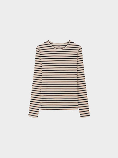 Waffle Striped Crew Tee-Tan/Black/Cream