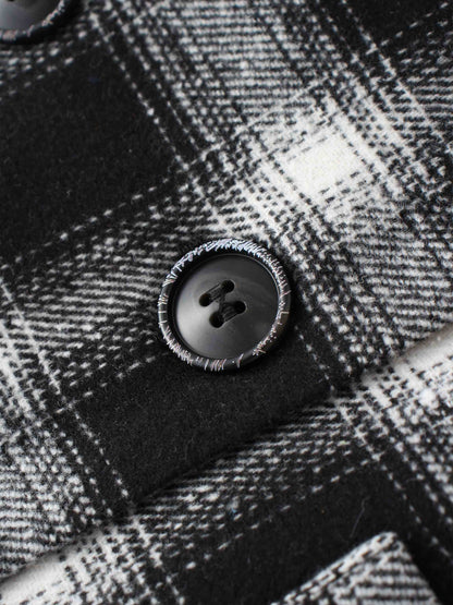 Double Breasted Belted Blazer-Black/White Plaid