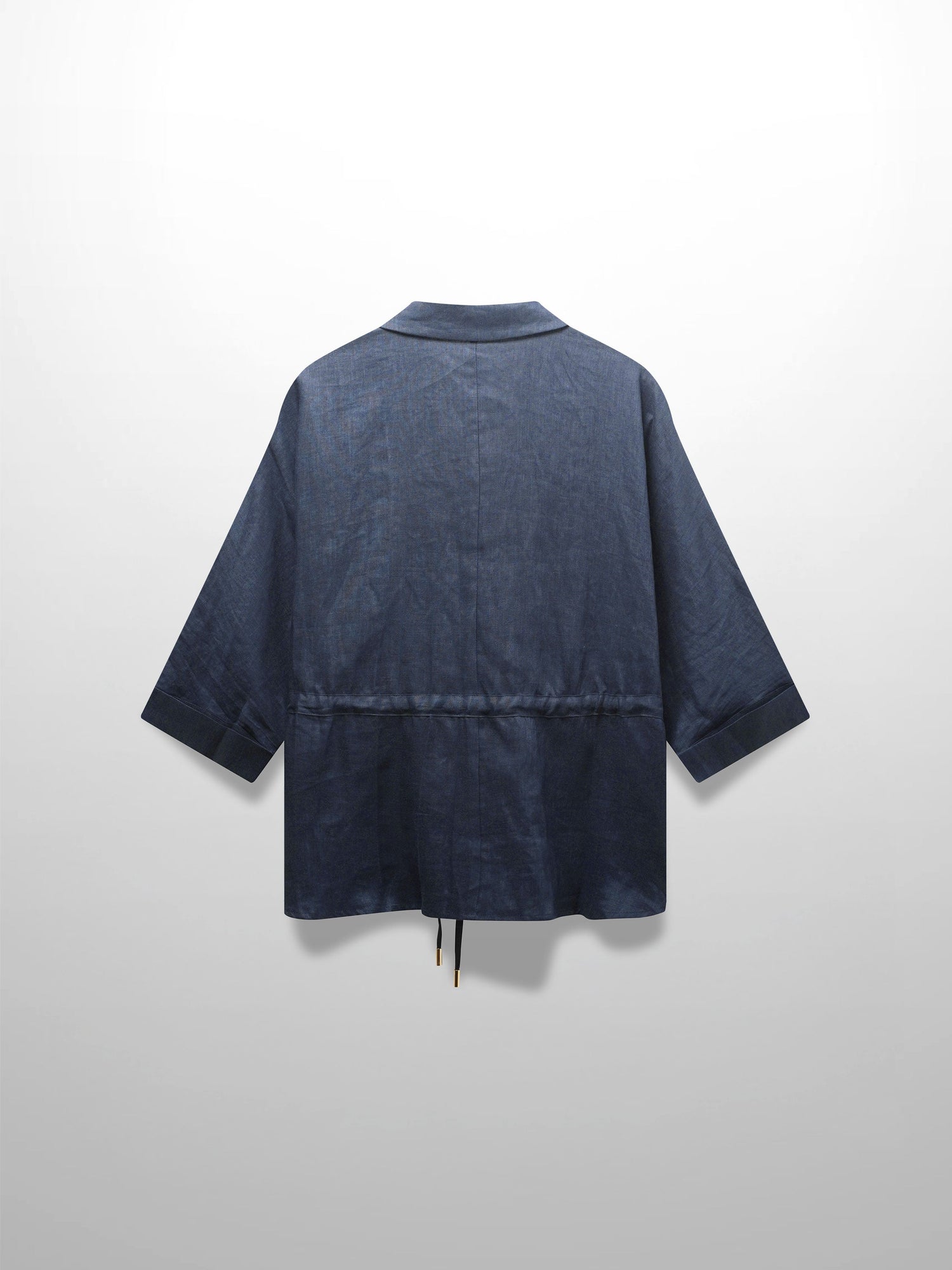 Drawstring Button Down Linen Top-Navy