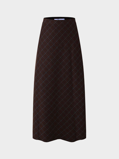 Leather Piped Skirt-Brown Plaid