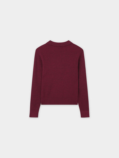 Waffle Collared Sweater-Heathered Cranberry
