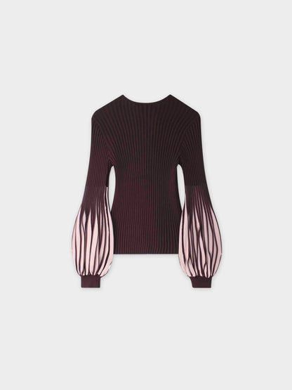 Balloon Sleeve Sweater-Maroon/Pink