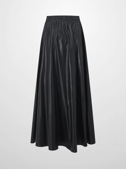 Drawstring Faux Leather Skirt-Black