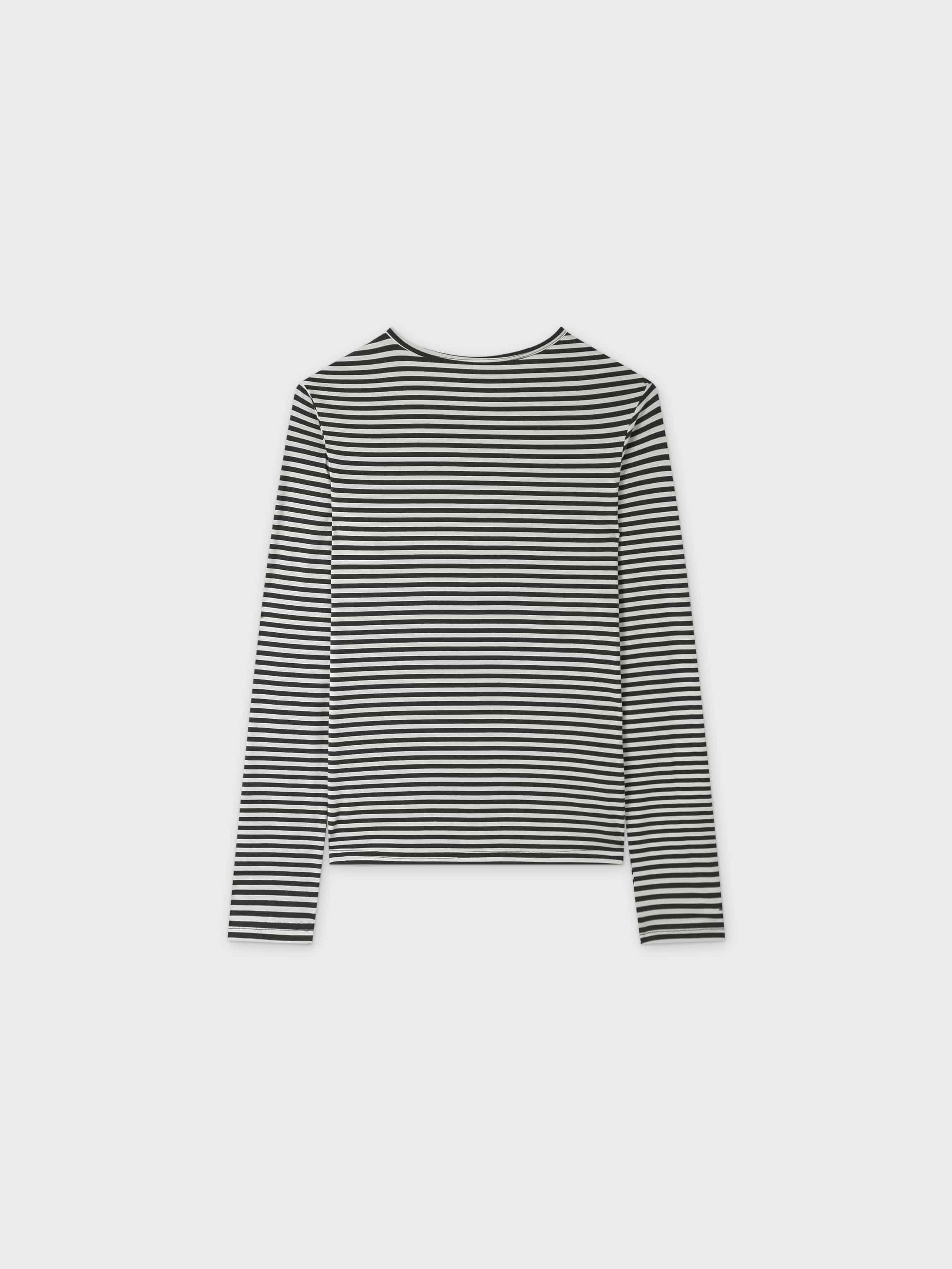 Thin Stripe High V Tee-Black/White