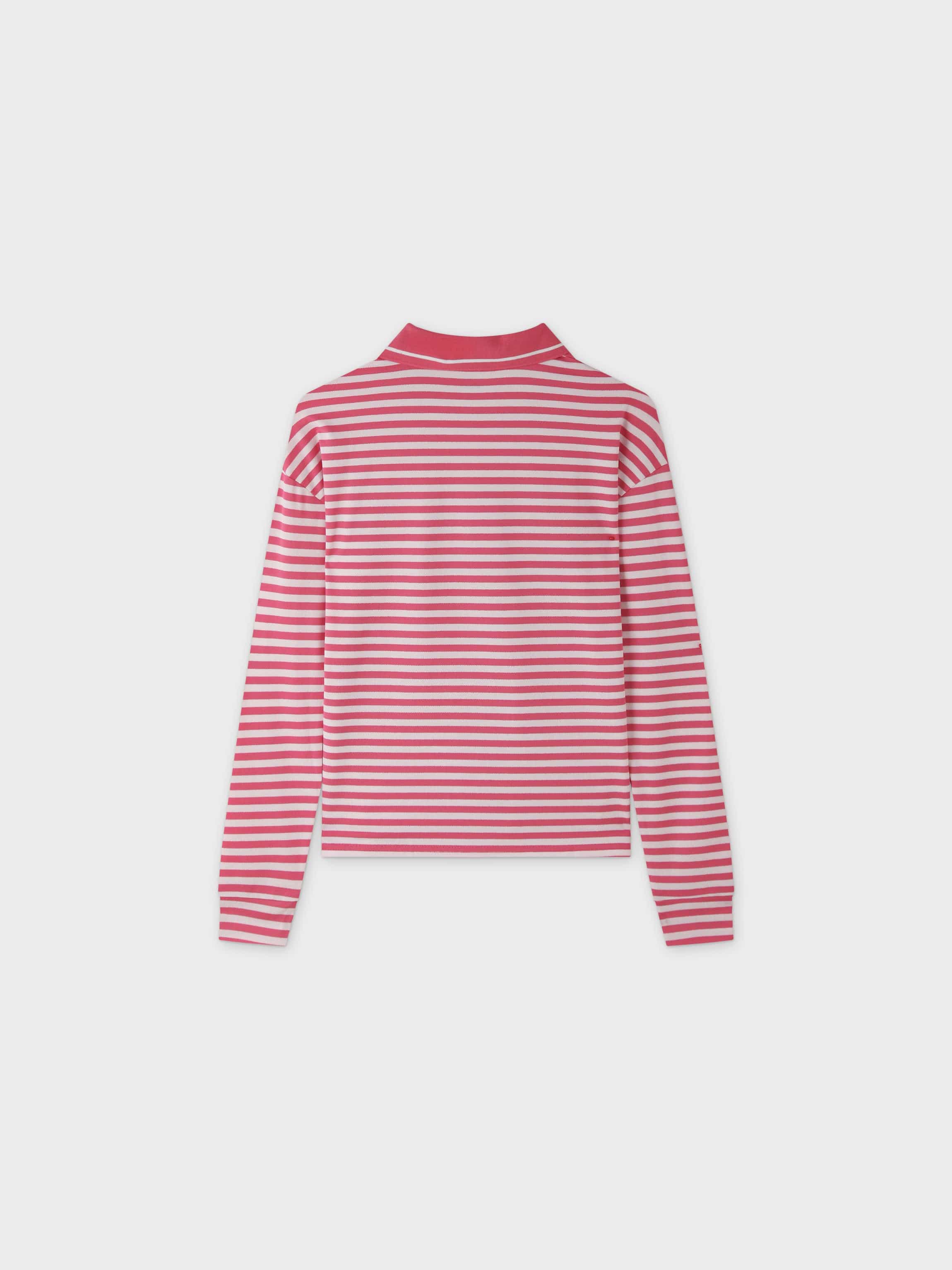 Striped Collar Tee-Pink/White