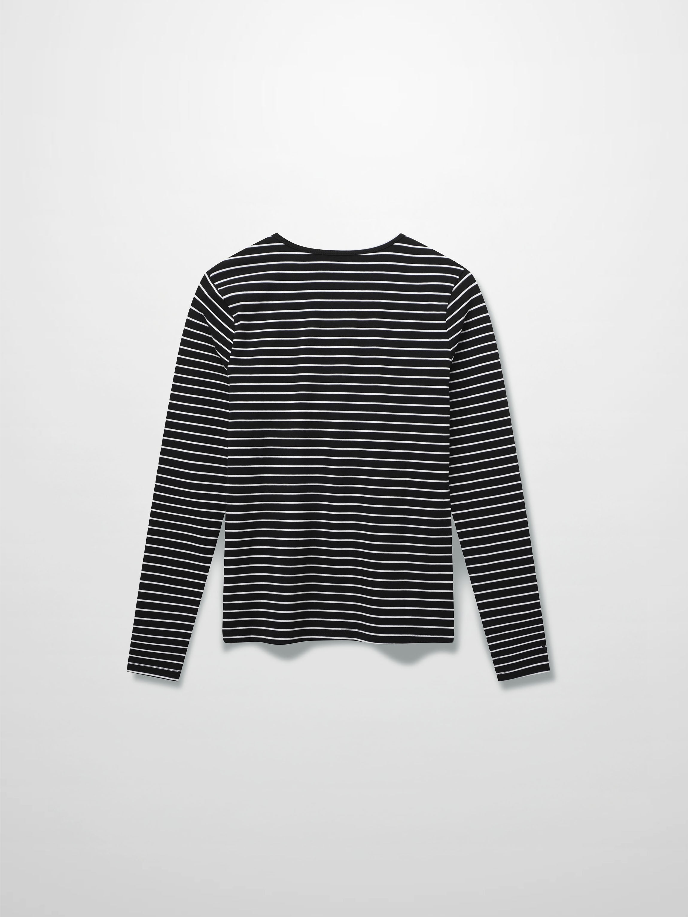 Flat Striped High V Long Sleeve-Black/White