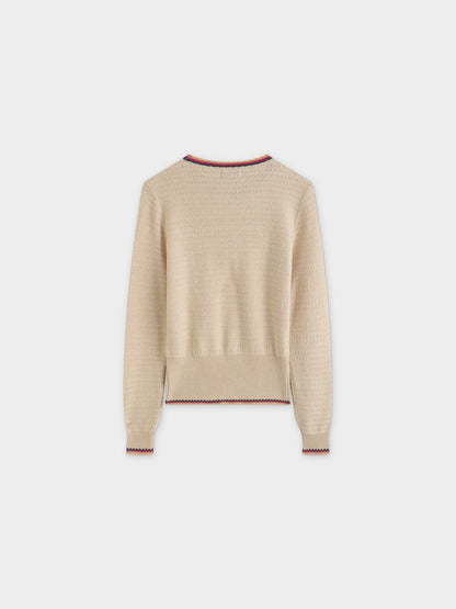 Crochet Trim Sweater-Tan/Pink