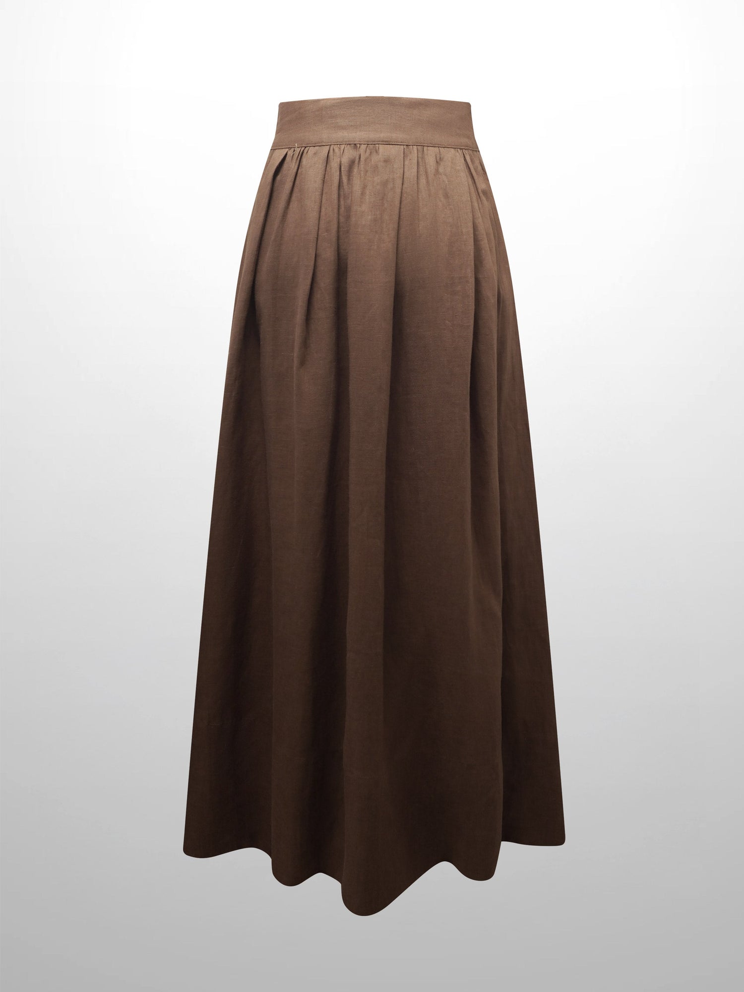 Gathered Waist Linen Skirt-Brown