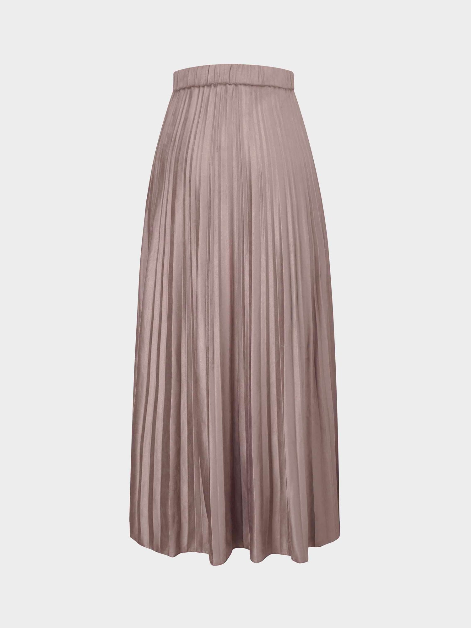 Pleated Faux Suede Skirt 37"-Taupe