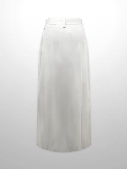 Belted Cotton Cargo Skirt-White