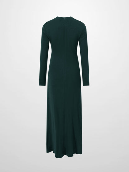 Side Shirred Button Down Knit Dress-Hunter Green