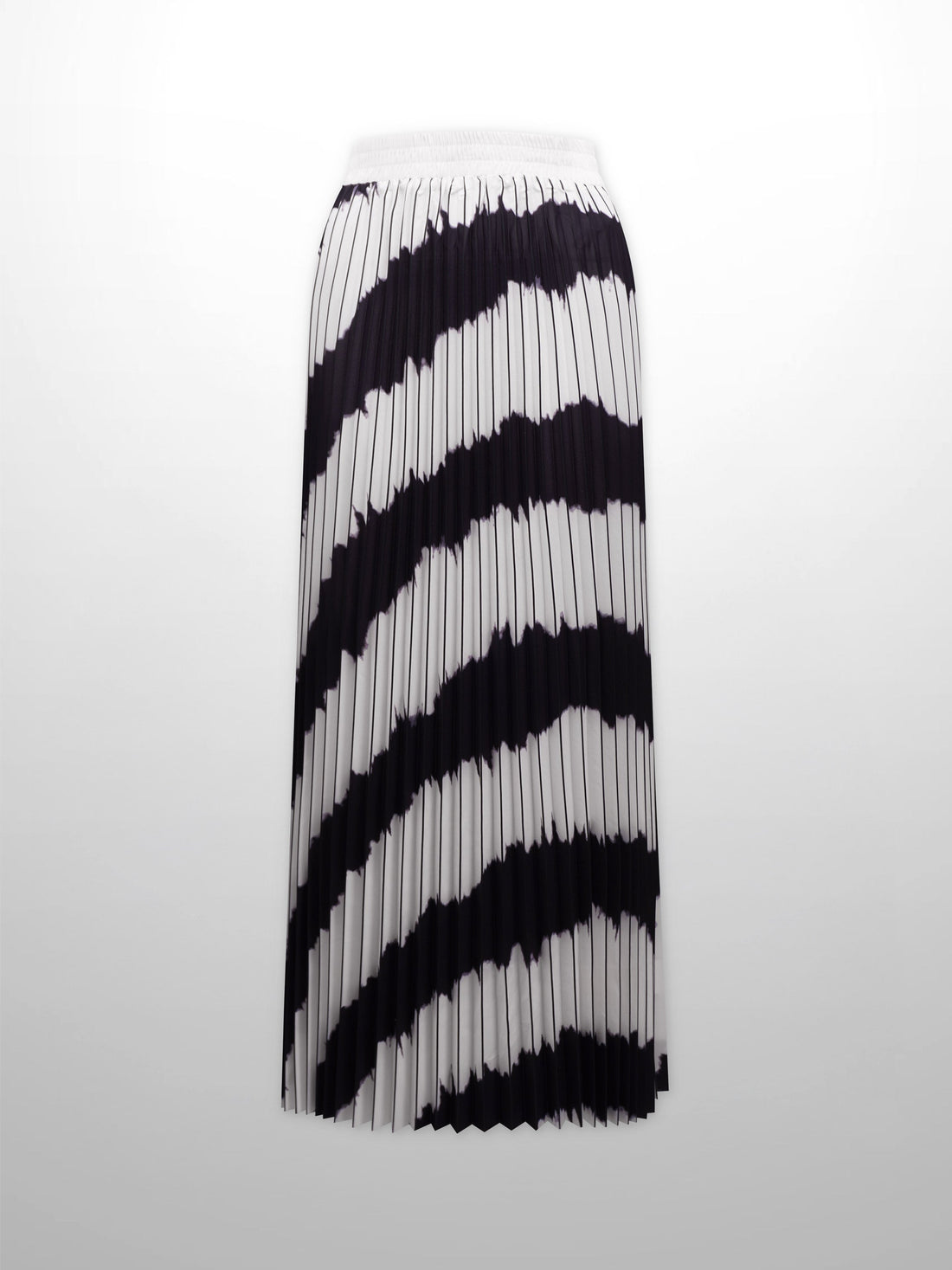 Elastic Waist Printed Pleated Skirt-Black White Ombre