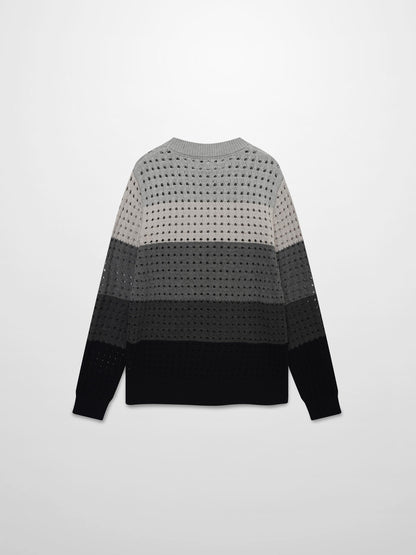 Striped Crochet Sweater-Grey