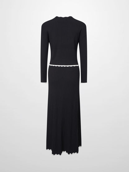 Knit Crop Sweater Dress Set-Black/Cream