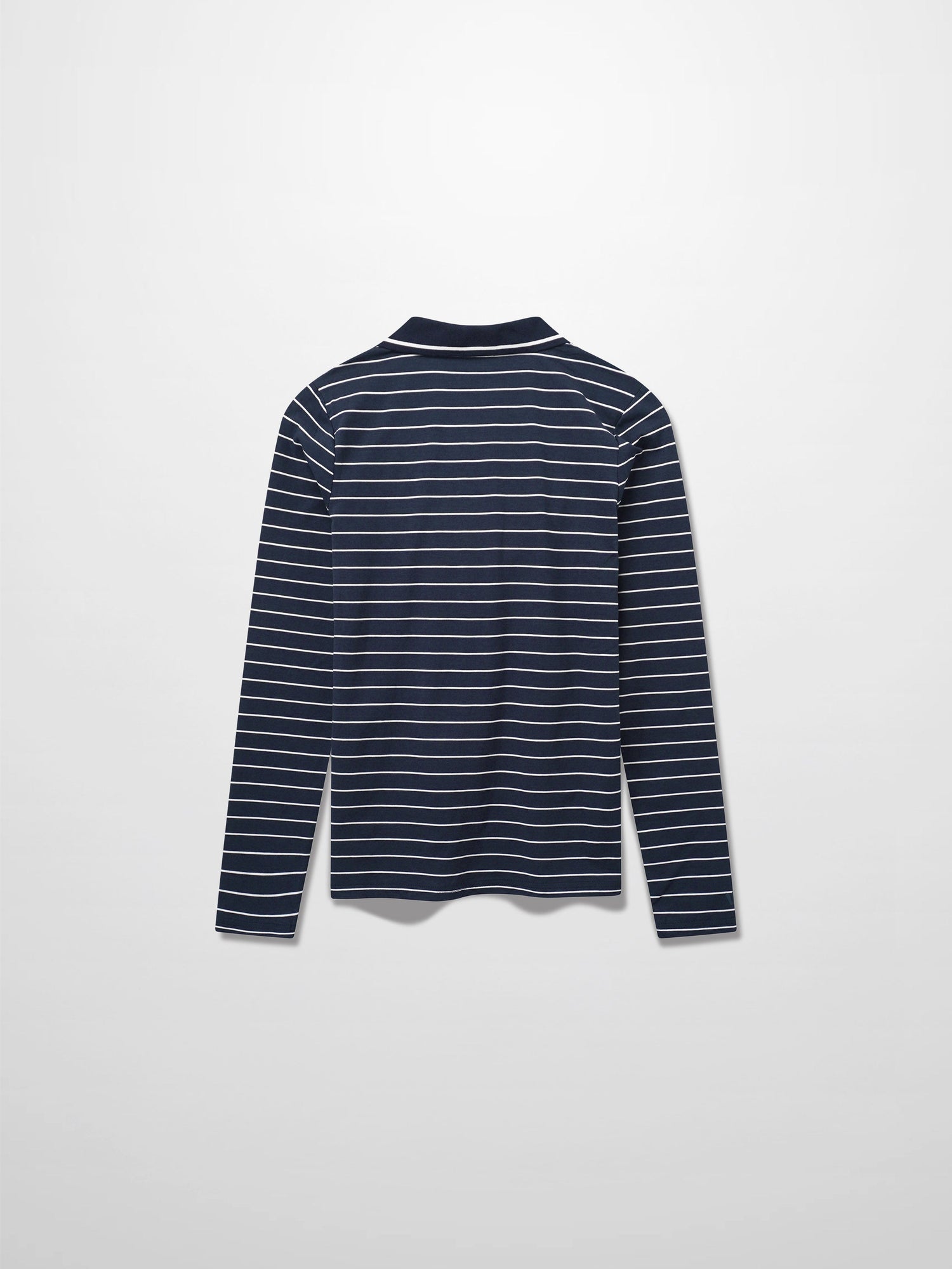 Striped Collar Snap Tee-Navy/White