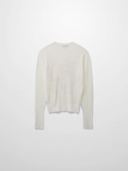 Printed Pointelle Sweater-White