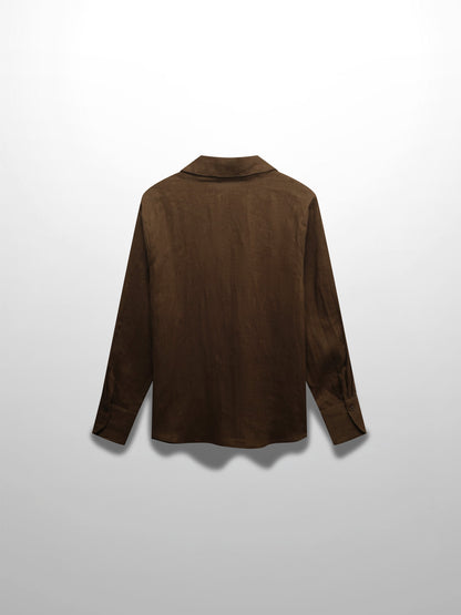 Linen Button Down Blouse-Brown