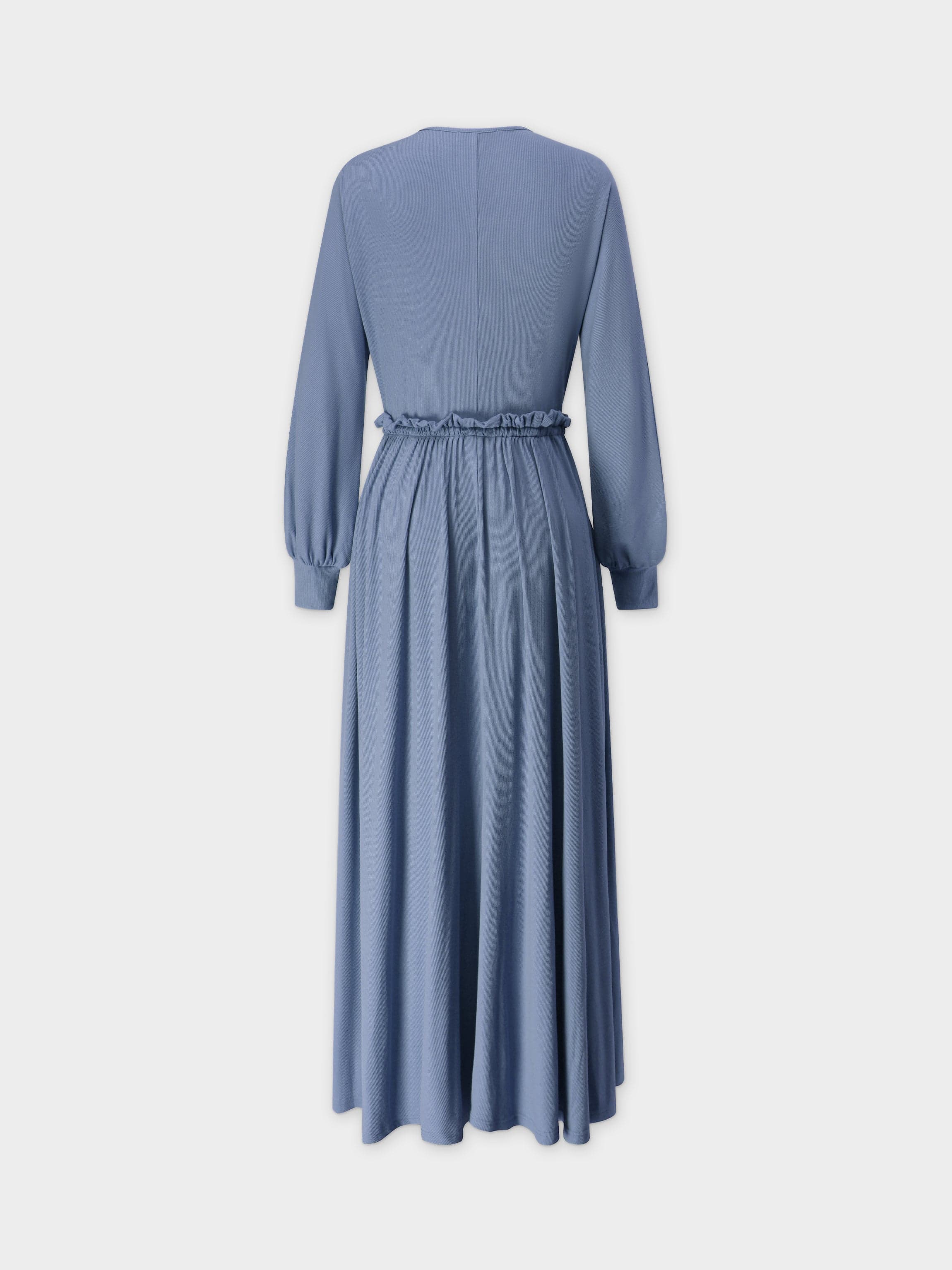 Ribbed Drawstring Dress-Denim Blue