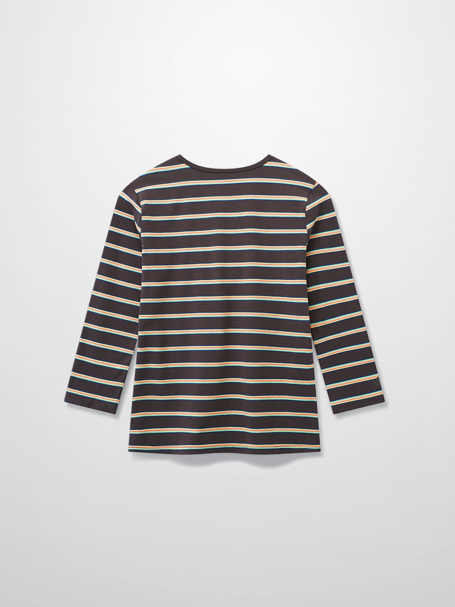 Flat Striped Crew Tee 3Q-Charcoal Grey/Neon Stripe
