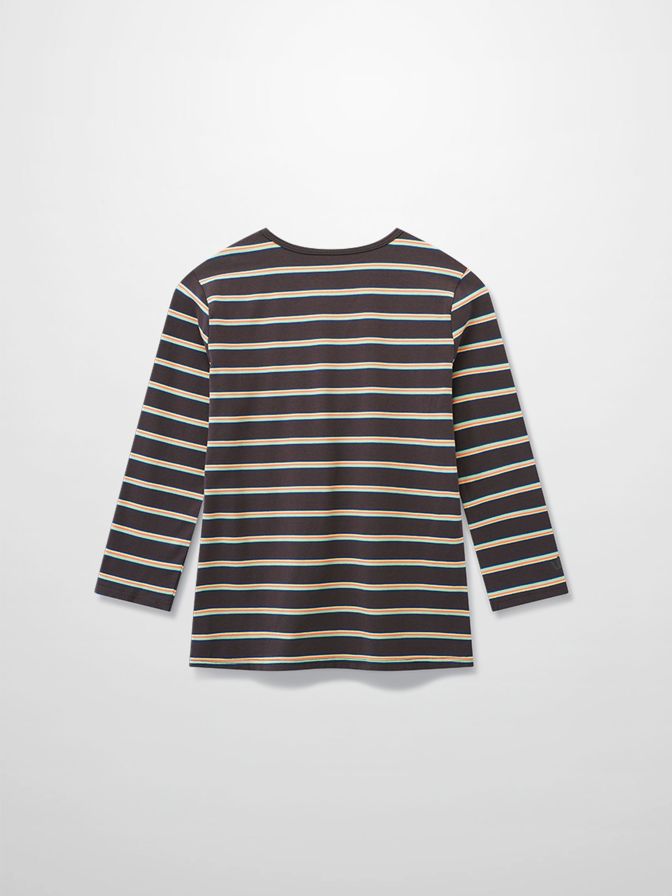 Flat Striped Crew Tee 3Q-Charcoal Grey/Neon Stripe