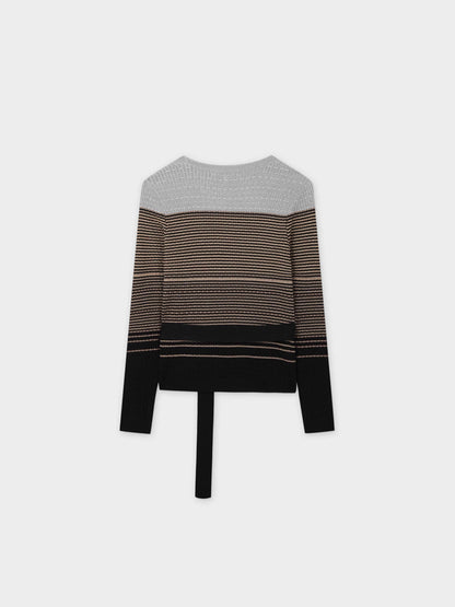 Lurex Stripe Wrap Sweater SET-Gold/Silver/Black