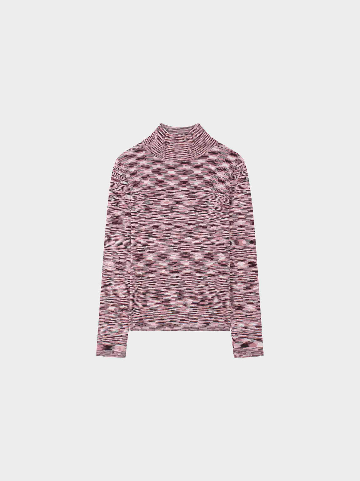 Abstract Stripe Knit Turtleneck-Pink/Burgundy