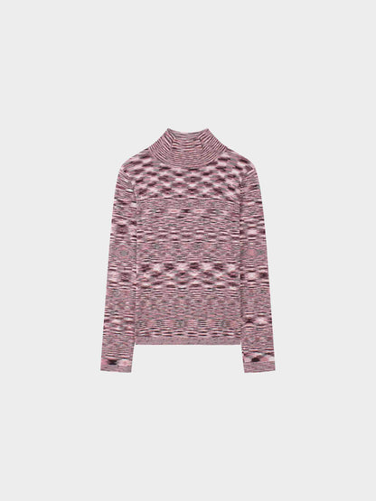 Abstract Stripe Knit Turtleneck-Pink/Burgundy