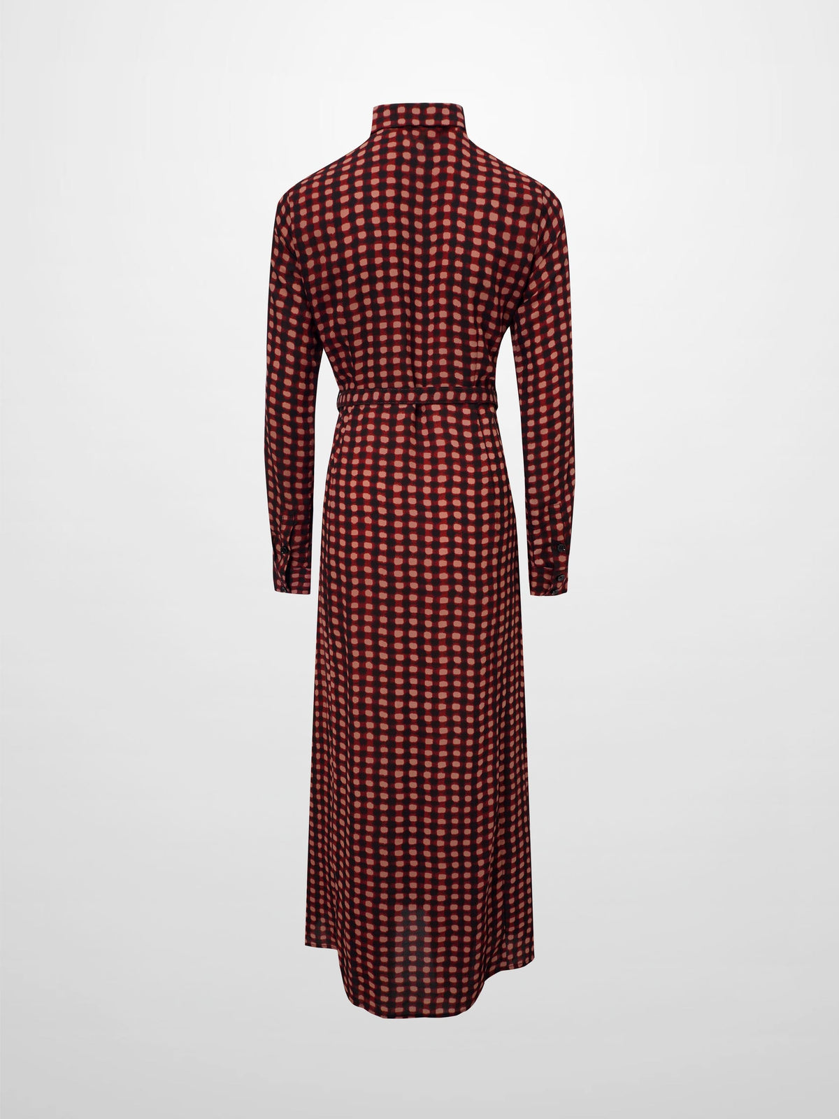 Basic Belted A-Line Dress-Burgundy/Pink