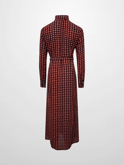 Basic Belted A-Line Dress-Burgundy/Pink