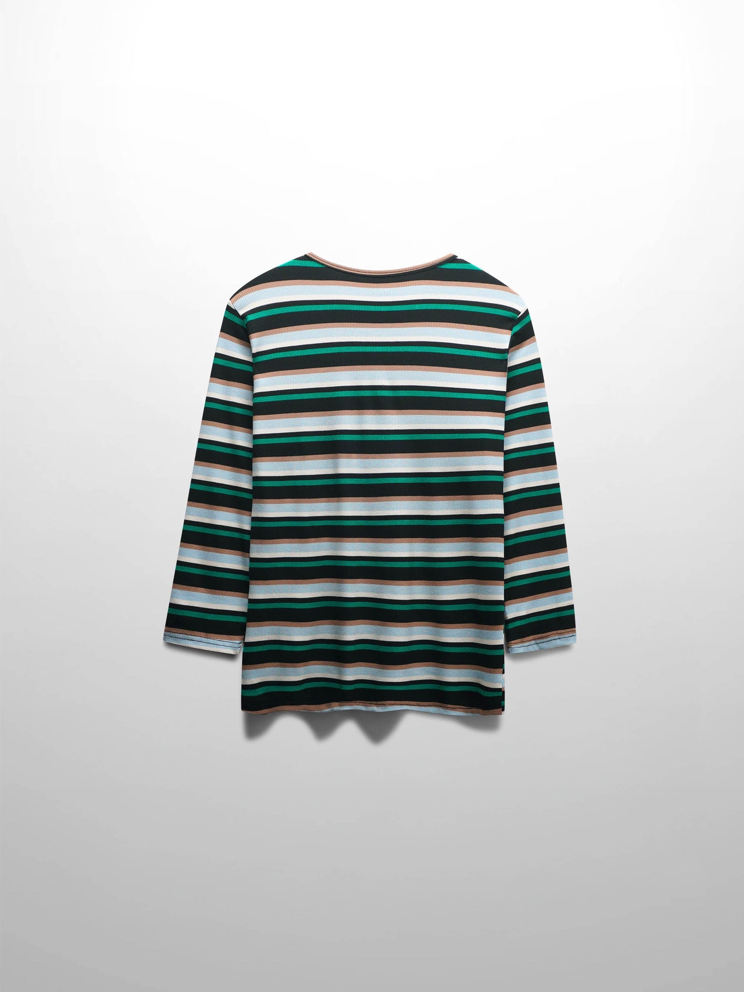 Ribbed Striped Crew 3/4 Sleeve-Green