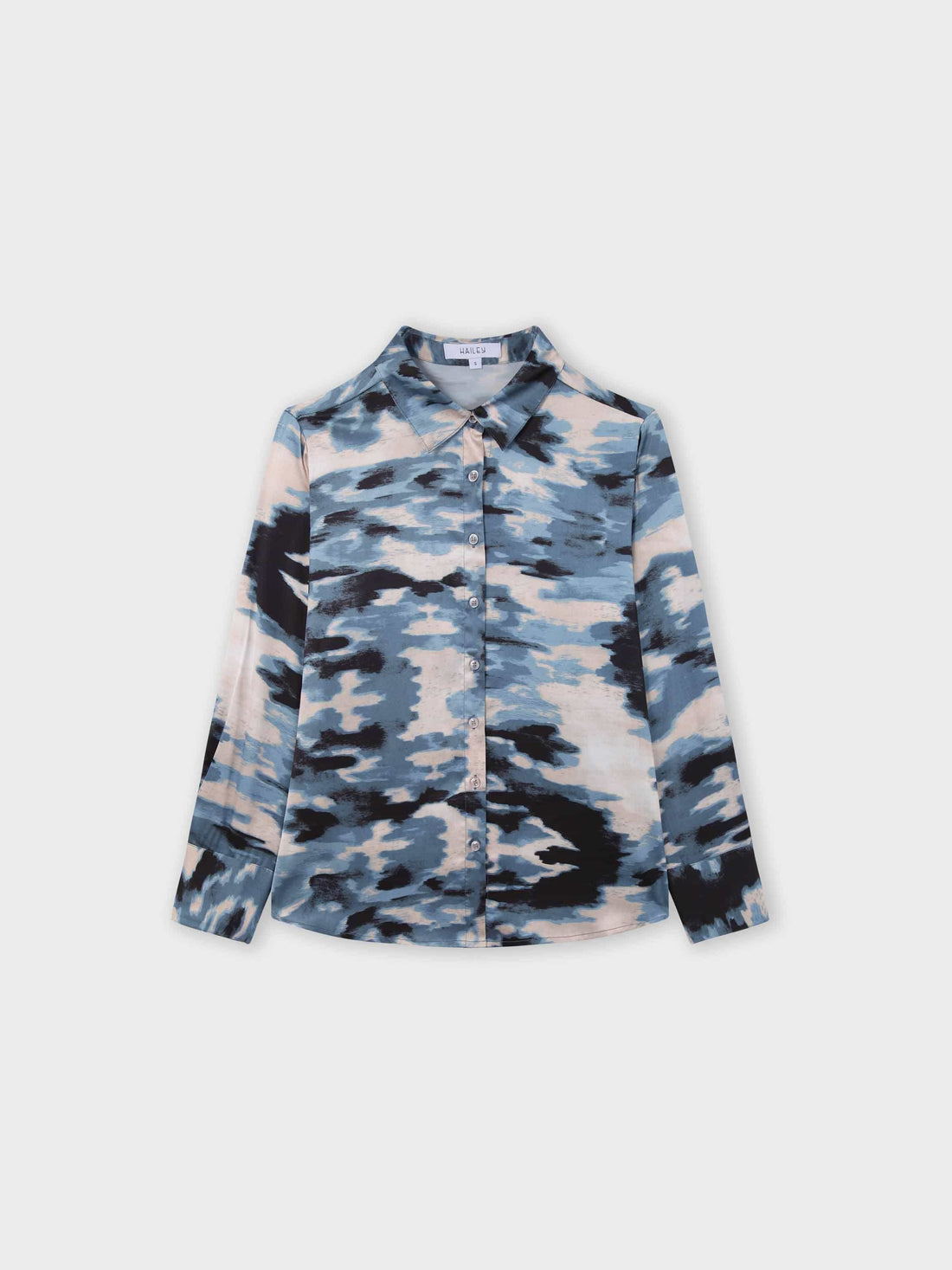 Oversized Satin Slip Blouse-Blue Brushstrokes