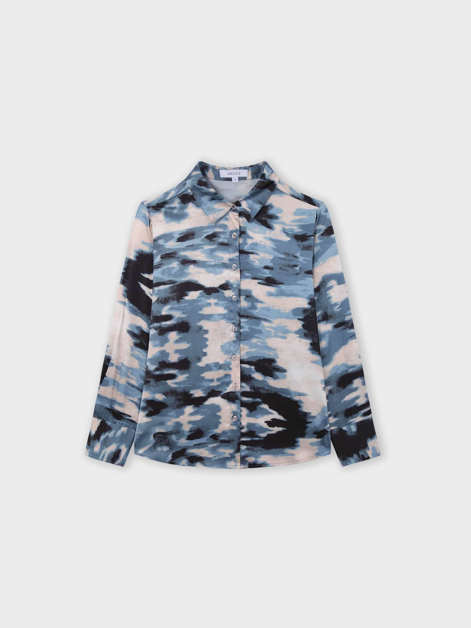 Oversized Satin Slip Blouse-Blue Brushstrokes