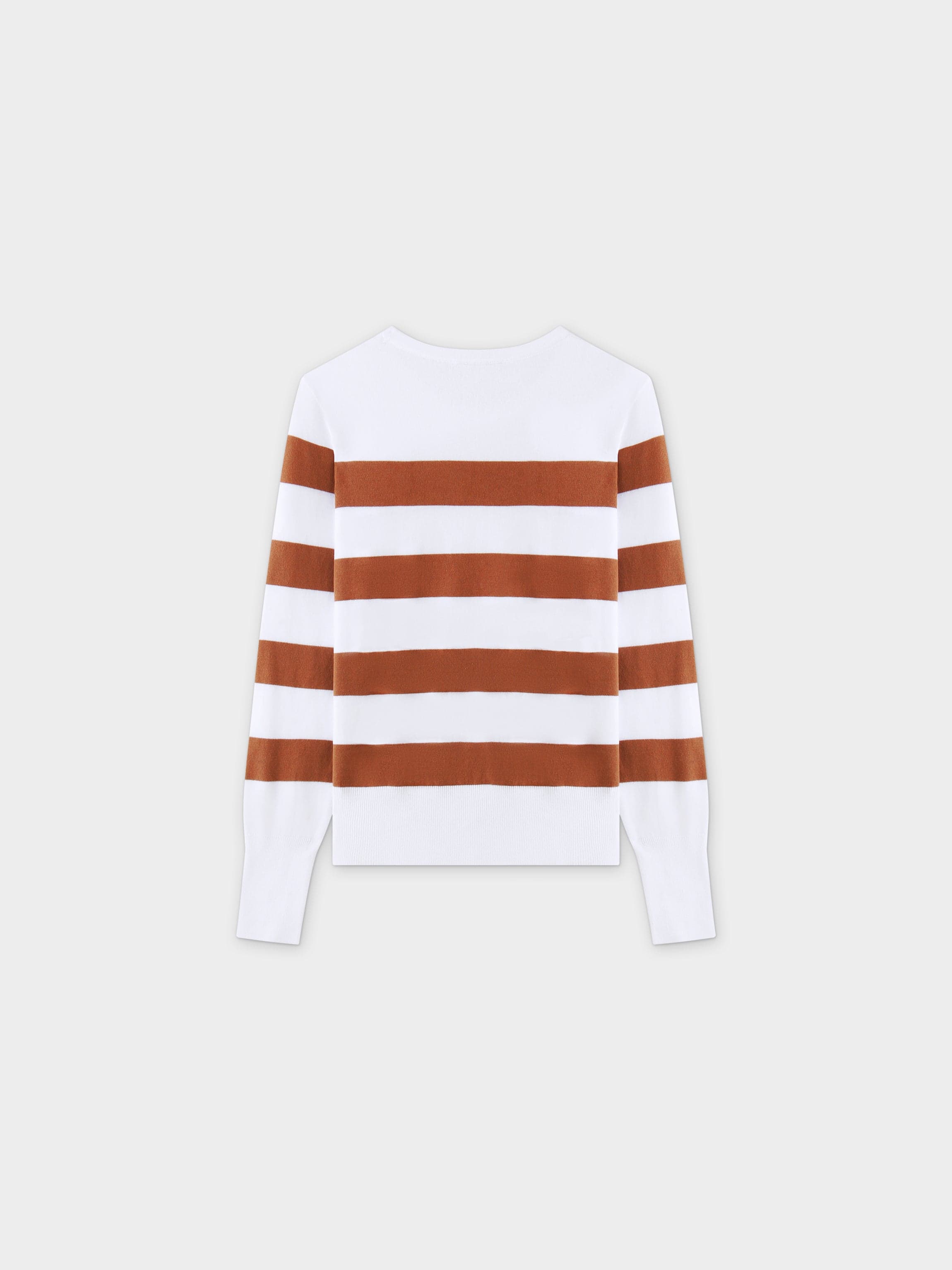 Striped Cotton Sweater-Brown